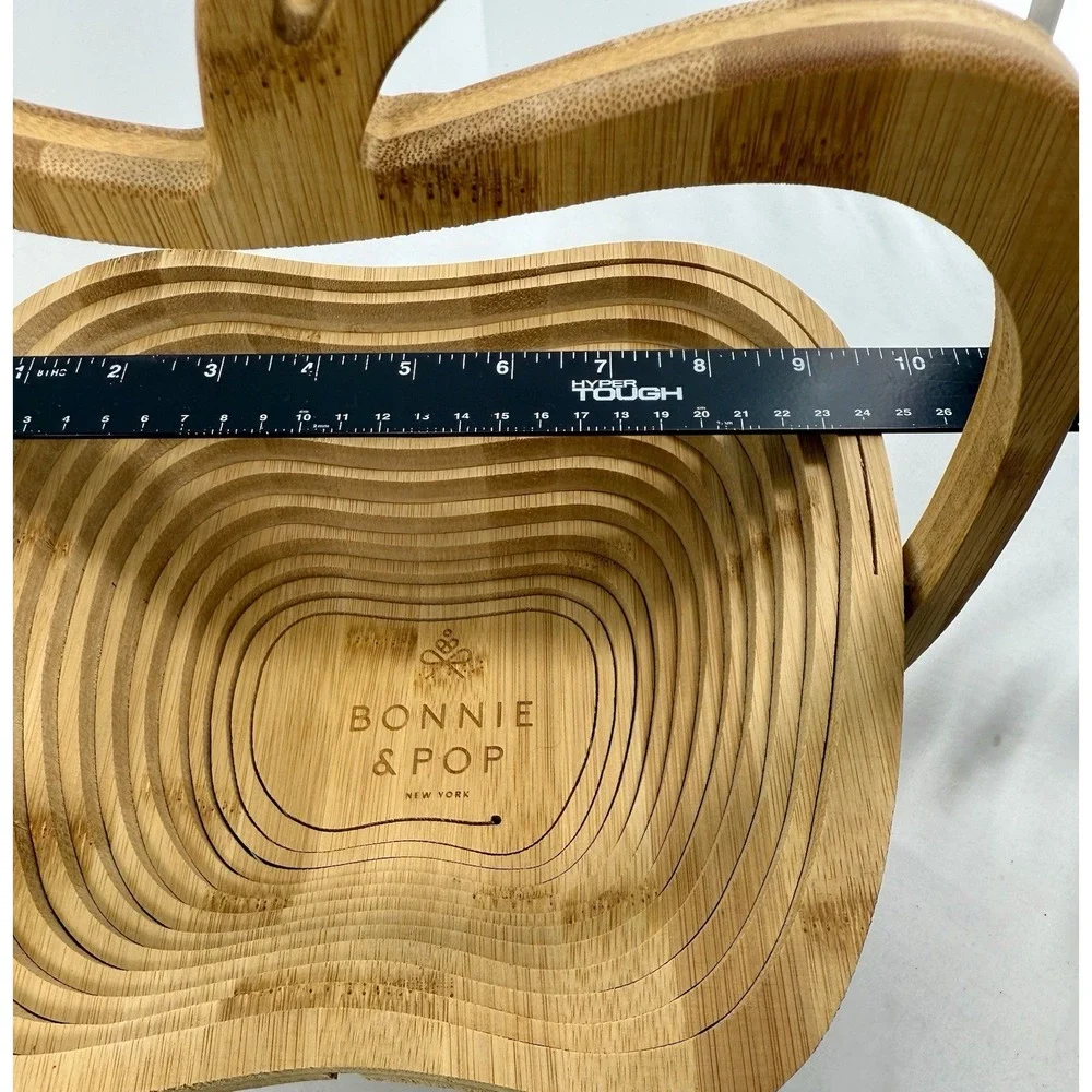 Bonnie & Pop Bamboo Apple Shaped Folding Basket Trivet Cutting Board NWOT Unused